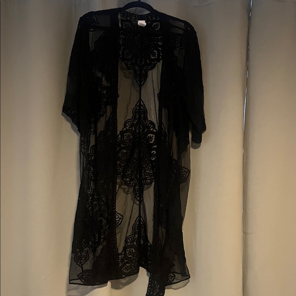 Black Sheer Lace Kimono Robe - Women Intimates & Sleepwear